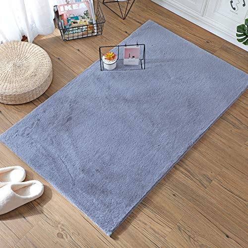 HEQUN Alfombra De Piel De Conejo Artificial,Antideslizante Lujosa Suave Lana Artificial Alfombra para salón Dormitorio baño sofá Silla cojín (Gris, 60x90cm)