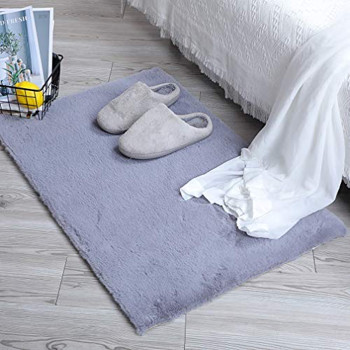 HEQUN Alfombra De Piel De Conejo Artificial,Antideslizante Lujosa Suave Lana Artificial Alfombra para salón Dormitorio baño sofá Silla cojín (Gris, 60x90cm)