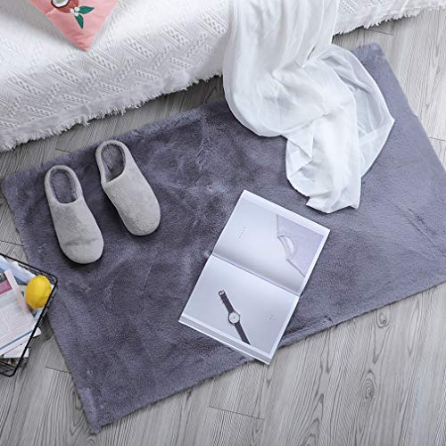 HEQUN Alfombra De Piel De Conejo Artificial,Antideslizante Lujosa Suave Lana Artificial Alfombra para salón Dormitorio baño sofá Silla cojín (Gris, 60x90cm)