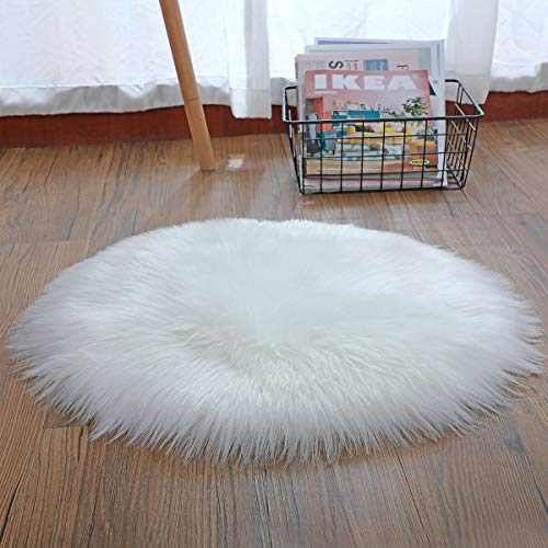 HEQUN Oveja de Piel sintética Felpudo Alfombra Antideslizante Lujosa Suave Lana Artificial Alfombra para salón Dormitorio baño sofá Silla cojín(Blanco, 45 X 45 CM)