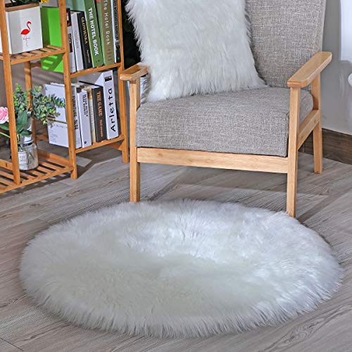 HEQUN Oveja de Piel sintética Felpudo Alfombra Antideslizante Lujosa Suave Lana Artificial Alfombra para salón Dormitorio baño sofá Silla cojín(Blanco, 45 X 45 CM)