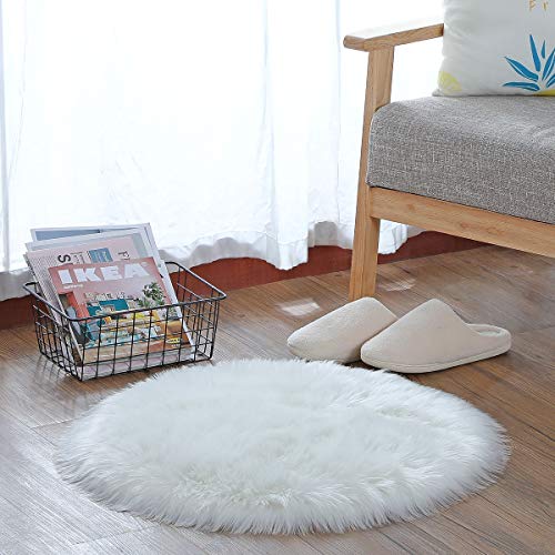 HEQUN Oveja de Piel sintética Felpudo Alfombra Antideslizante Lujosa Suave Lana Artificial Alfombra para salón Dormitorio baño sofá Silla cojín(Blanco, 45 X 45 CM)