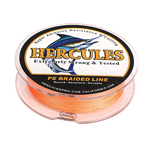 Hercules Cuerda de Pesca Trenzada Superline PE 300 m 328 yds 10 lb-300 LB 8 hebras, Hombre, Naranja, 30lb/13.6kg 0.28mm