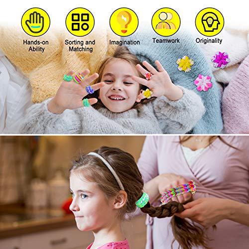 Herefun 3500 DIY de Bandas de Goma, Caja Pulseras Gomas Elasticas Colores, Kit Brazaletes para Hacer, 6 Colgante + 40 Cuentas + 6 Ganchillos + 2 Marcos de Telar Loom Bandas Kit para Niños (A)