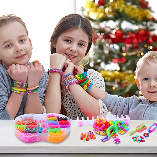 Herefun 3500 DIY de Bandas de Goma, Caja Pulseras Gomas Elasticas Colores, Kit Brazaletes para Hacer, 6 Colgante + 40 Cuentas + 6 Ganchillos + 2 Marcos de Telar Loom Bandas Kit para Niños (A)