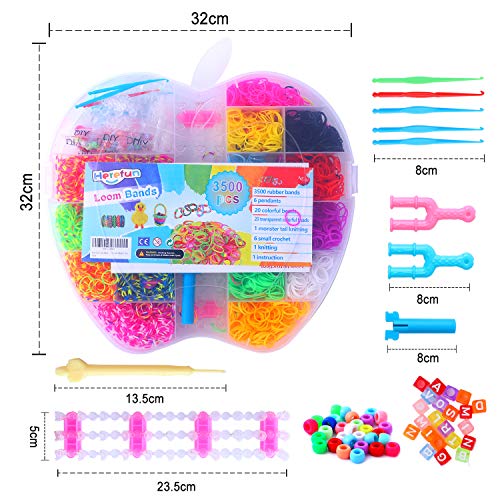 Herefun 3500 DIY de Bandas de Goma, Caja Pulseras Gomas Elasticas Colores, Kit Brazaletes para Hacer, 6 Colgante + 40 Cuentas + 6 Ganchillos + 2 Marcos de Telar Loom Bandas Kit para Niños (A)