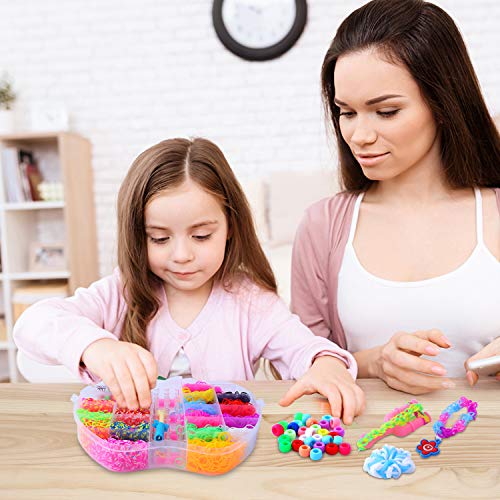 Herefun 3500 DIY de Bandas de Goma, Caja Pulseras Gomas Elasticas Colores, Kit Brazaletes para Hacer, 6 Colgante + 40 Cuentas + 6 Ganchillos + 2 Marcos de Telar Loom Bandas Kit para Niños (A)