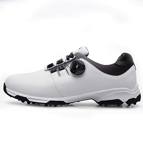 Hexiaoyi Zapatos de Golf, Calzado Hombre, rotando los Cordones, Zapatos Impermeables Resistentes al Desgaste (Color : White, Size : 39)