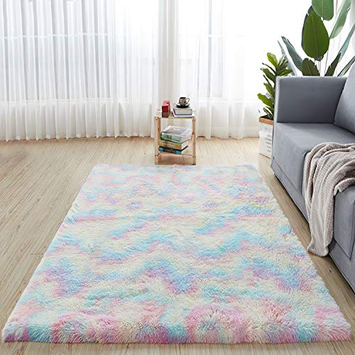 HEXIN Alfombra de Terciopelo,Alfombra de área Peluda Suave Alfombras mullidas de Interior Modernas, cómodas alfombras de Sala de Estar, Alfombra de Dormitorio(Multicolor, 120x160cm)