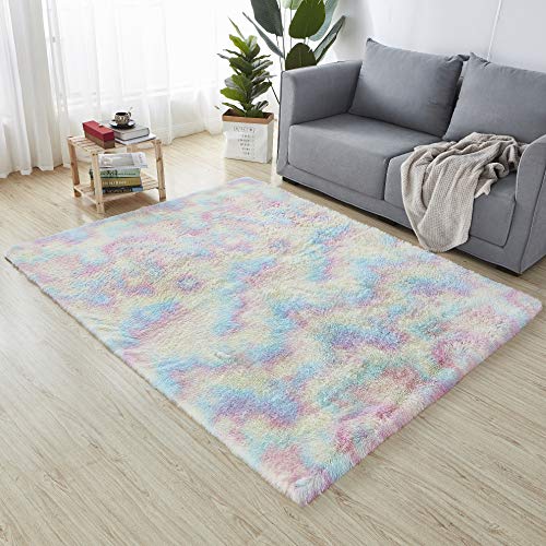 HEXIN Alfombra de Terciopelo,Alfombra de área Peluda Suave Alfombras mullidas de Interior Modernas, cómodas alfombras de Sala de Estar, Alfombra de Dormitorio(Multicolor, 120x160cm)