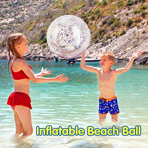 HeySplash Pelota de Playa Inflable, (3 PZS) Gigante Pelota Hinchable para Natación de Verano, Bola de Piscina Flotante para Fiesta de Agua para Niños Adultos (24"-1 PZS,16"-2 PZS) - Láser Colorido