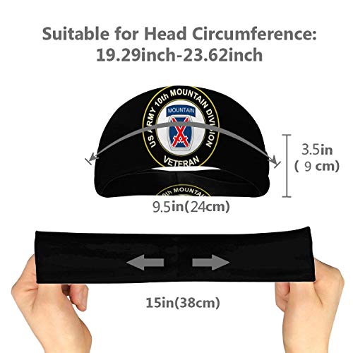 HFHY Veteranos del Ejército Décima División de Infantería de Montaña Bandas para el Cabello Unisex Almohadillas Antideslizantes Altamente absorbentes, Bandanas elásticas Diademas