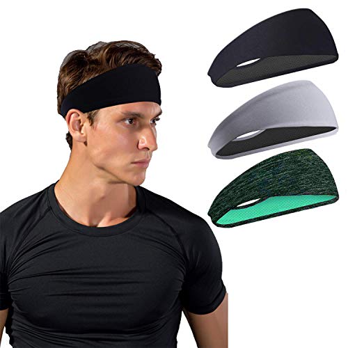 HHOOMY Bandas para la Cabeza para Hombres y Mujeres 3 Paquetes - Banda para el Sudor y Deportes Diadema Humedad Wicking Workout Bandas para Correr, Entrenamiento Cruzado, Yoga, etc.