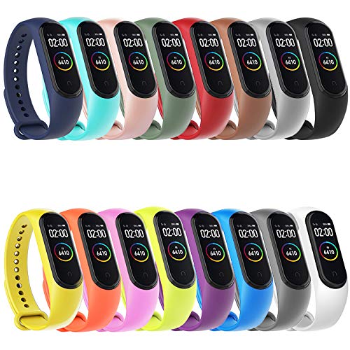 Hianjoo 16 Piezas Correa Compatible con Xiaomi Mi Band 4/ Mi Band 3, Pulsera Banda de Deportes Suave Ajustable Silicona Reemplazo Bracelet Compatible con Xiaomi Mi Smart Band 4