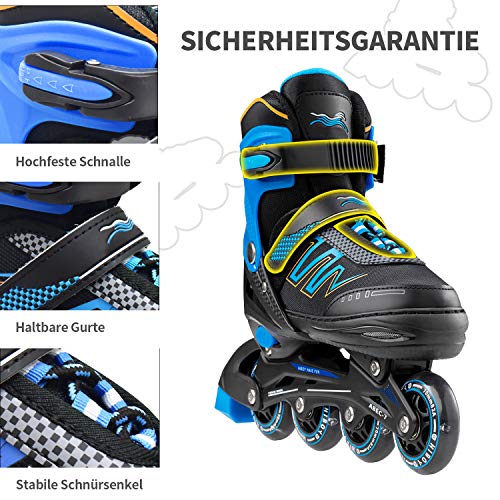 Hiboy Patines en línea ajustables con todas las ruedas iluminadas, patines para exteriores e interiores, para niños, niñas y principiantes (mediano: 35-38), color azul