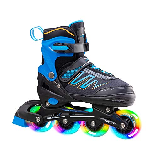 Hiboy Patines en línea ajustables con todas las ruedas iluminadas, patines para exteriores e interiores, para niños, niñas y principiantes (mediano: 35-38), color azul