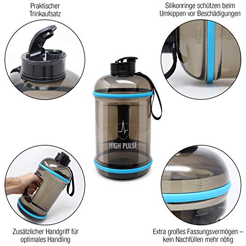 High Pulse Botella de agua para gimnasio 2,2 L – La botella deportiva con asa no se derrama y es el accesorio de gimnasio perfecto – Sin BPA High Pulse Botella de agua para gimnasio 2,2 L – La botella deportiva con asa no se derrama y es el accesorio de gimnasio perfecto – Sin BPA