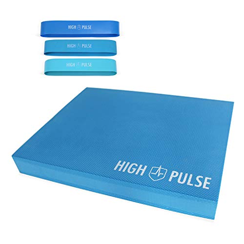 High Pulse Colchoneta + Poster Ejercicios + Bandas elásticas fitness – Plataforma de Equilibrio para Fitness, Yoga, Pilates y Tratamiento de Lesiones