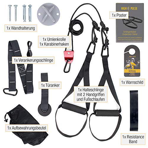 High Pulse Entrenamiento Suspension (7 piezas) – Kit fitness + polea, anclaje para puerta, fijación para pared, póster, cartel para puerta, funda y banda de resistencia High Pulse Entrenamiento Suspension (7 piezas) – Kit fitness + polea, anclaje para puerta, fijación para pared, póster, cartel para puerta, funda y banda de resistencia