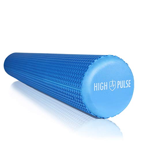 High Pulse Rodillo Pilates (90x15 cm) Póster con Ejercicios + Banda Elástica - Rodillo de espuma para músculos, fitness o masaje de corporal (Azul)