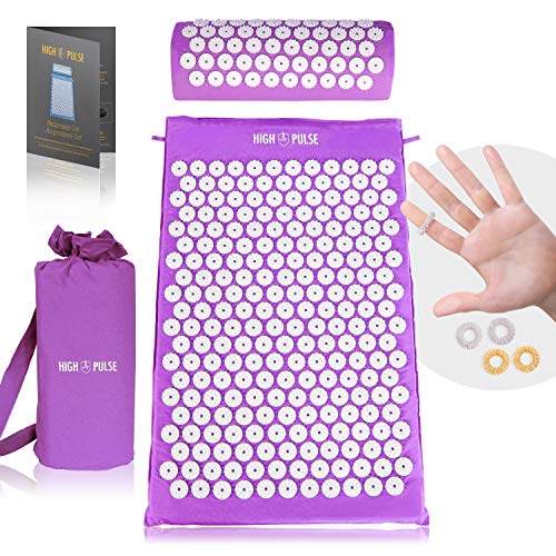 High Pulse Set de Acupresión + 5 Anillos + Póster - La esterilla fitness y el cojín de acupresión estimulan la circulación sanguínea y liberan la tensión (Violeta) High Pulse Set de Acupresión + 5 Anillos + Póster - La esterilla fitness y el cojín de acupresión estimulan la circulación sanguínea y liberan la tensión (Violeta)