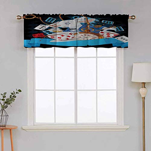 Hiiiman Cenefas de cortina con bolsillo para barra, cortinas con diseño de conejo, tazas de movimiento de corazones y flores, diseño de Alicia, juego de 2, 137 x 91 cm para ventana de cocina