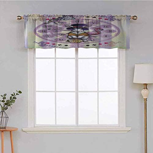 Hiiiman Cenefas de cortina con bolsillo para barra, cortinas para ventana, diseño de Alicia en el país de las maravillas, conejo, gato, novela, juego de 2, 137 x 91 cm para ventana de cocina