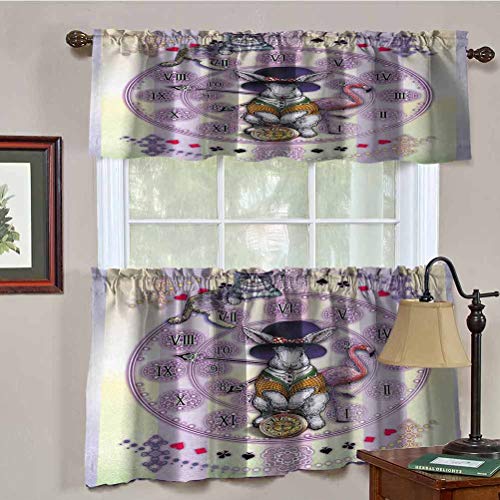 Hiiiman Cenefas de cortina con bolsillo para barra, cortinas para ventana, diseño de Alicia en el país de las maravillas, conejo, gato, novela, juego de 2, 137 x 91 cm para ventana de cocina