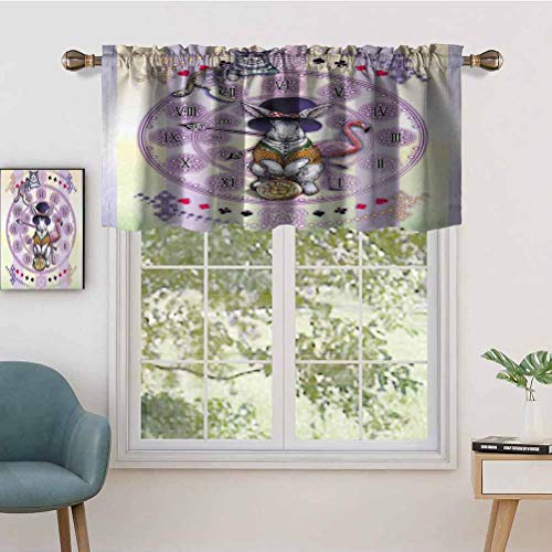 Hiiiman Cenefas de cortina con bolsillo para barra, cortinas para ventana, diseño de Alicia en el país de las maravillas, conejo, gato, novela, juego de 2, 137 x 91 cm para ventana de cocina