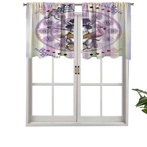 Hiiiman Cenefas de cortina con bolsillo para barra, cortinas para ventana, diseño de Alicia en el país de las maravillas, conejo, gato, novela, juego de 2, 137 x 91 cm para ventana de cocina