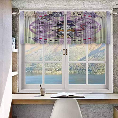 Hiiiman Cenefas de cortina con bolsillo para barra, cortinas para ventana, diseño de Alicia en el país de las maravillas, conejo, gato, novela, juego de 2, 137 x 91 cm para ventana de cocina