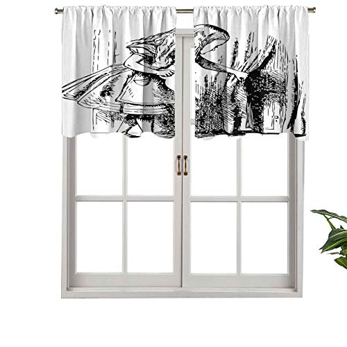 Hiiiman Cenefas de cortina opacas con bolsillo para barra cortas, paneles de cortina negros y blancos con aspecto de Alicia para puerta oculta, juego de 2, 137 x 91 cm para cocina y baño