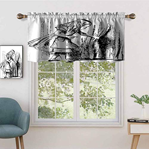 Hiiiman Cenefas de cortina opacas con bolsillo para barra cortas, paneles de cortina negros y blancos con aspecto de Alicia para puerta oculta, juego de 2, 137 x 91 cm para cocina y baño
