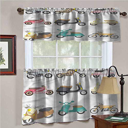 Hiiiman Cortinas cortas, protección de privacidad, diseño de scooters, juego de 2, cortinas de ventana de 137 x 61 cm, para baño, cocina, sala de estar Hiiiman Cortinas cortas, protección de privacidad, diseño de scooters, juego de 2, cortinas de ventana de 137 x 61 cm, para baño, cocina, sala de estar