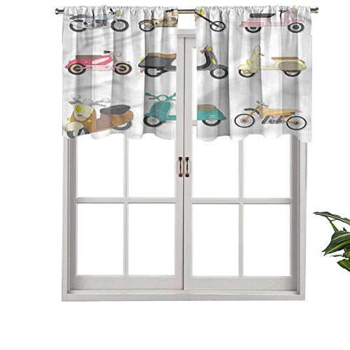 Hiiiman Cortinas cortas, protección de privacidad, diseño de scooters, juego de 2, cortinas de ventana de 137 x 61 cm, para baño, cocina, sala de estar