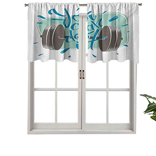 Hiiiman Cortinas pequeñas para ventana de cocina con cenefas retro con mancuernas, inspiración, juego de 2, 54 x 36 pulgadas para cocina, baño y cafetería.