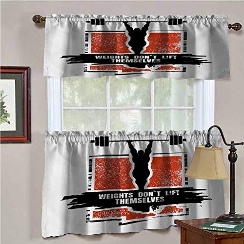 Hiiiman Cortinas térmicas aisladas con cenefa de culturista enormes siluetas de mancuernas, icono de posar atleta, juego de 1, 132 x 45 cm para decoración de salón comedor Hiiiman Cortinas térmicas aisladas con cenefa de culturista enormes siluetas de mancuernas, icono de posar atleta, juego de 1, 132 x 45 cm para decoración de salón comedor