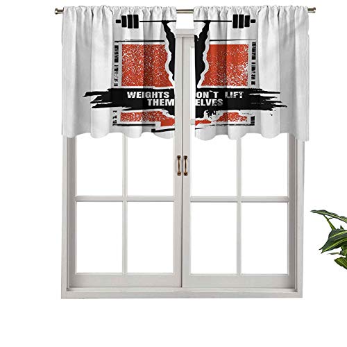 Hiiiman Cortinas térmicas aisladas con cenefa de culturista enormes siluetas de mancuernas, icono de posar atleta, juego de 1, 132 x 45 cm para decoración de salón comedor