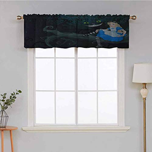 Hiiiman Elegante cenefa de cortina con bolsillo para barra de alicia sentada en rama, gato chescire en la oscuridad, juego de 2, 106,7 x 91,4 cm, decoración del hogar para habitación de niños y niñas