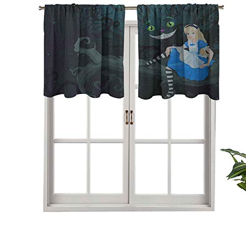 Hiiiman Elegante cenefa de cortina con bolsillo para barra de alicia sentada en rama, gato chescire en la oscuridad, juego de 2, 106,7 x 91,4 cm, decoración del hogar para habitación de niños y niñas