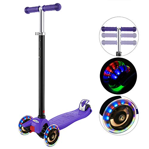 Hikole Patinete Infantil 3 Ruedas, Niños de Altura Ajustable Scooter para Niños y Niñas 3-12, luz LED Intermitente Ruedas de PU (Almacén Europeo)