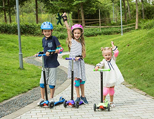 Hikole Patinete Infantil 3 Ruedas, Niños de Altura Ajustable Scooter para Niños y Niñas 3-12, luz LED Intermitente Ruedas de PU (Almacén Europeo)