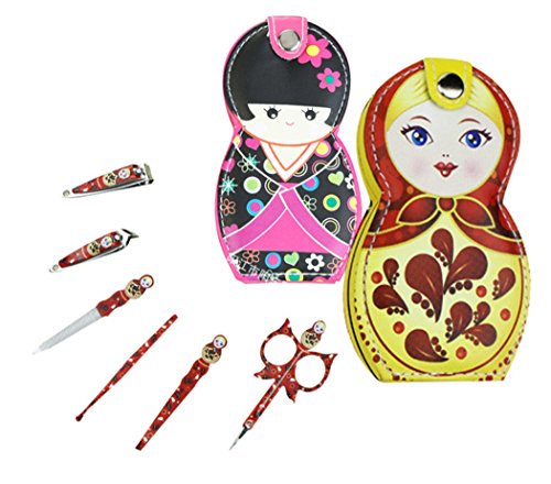 Hillent adorables muñeca patrón acero inoxidable manicura personal pedicura conjunto con funda de cuero profesional, kit de aseo de viaje, conjunto de 12, muñeca rusa Hillent adorables muñeca patrón acero inoxidable manicura personal pedicura conjunto con funda de cuero profesional, kit de aseo de viaje, conjunto de 12, muñeca rusa