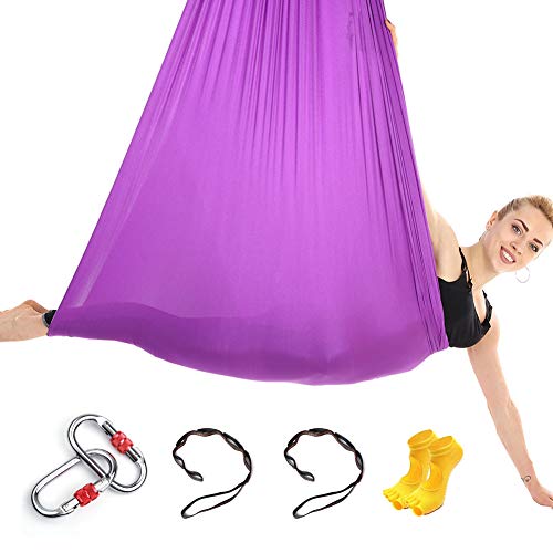 Himifuture - Hamaca de Yoga de 5 m de Largo, 3 m de Ancho, con mosquetón y Cadena de Margaritas para Yoga, Pilates antigravedad Himifuture - Hamaca de Yoga de 5 m de Largo, 3 m de Ancho, con mosquetón y Cadena de Margaritas para Yoga, Pilates antigravedad
