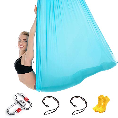 Himifuture - Hamaca voladora de Yoga, 5 m de Largo, 3 m de Ancho, con mosquetón y Cadena de Margaritas para Yoga, Pilates antigravedad Himifuture - Hamaca voladora de Yoga, 5 m de Largo, 3 m de Ancho, con mosquetón y Cadena de Margaritas para Yoga, Pilates antigravedad