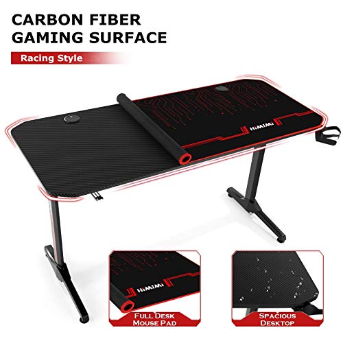 Himimi 55' Mesa Gaming Desk, Ergonómica Grande PC Gaming Escritorios 140x61x76 cm, Computer Computadora Gamer Pro Tablas con Alfombrilla de ratón, Portavasos y Gancho para Auriculares, Mango de juego