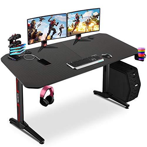 Himimi 55' Mesa Gaming Desk, Ergonómica Grande PC Gaming Escritorios 140x61x76 cm, Computer Computadora Gamer Pro Tablas con Alfombrilla de ratón, Portavasos y Gancho para Auriculares, Mango de juego