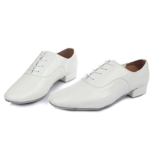 HIPPOSEUS Hombres con Estilo Punta Redonda Profesional Latino Moderno salón de Baile Zapatos de Baile de Jazz con Cordones,ESQ703,Blanco Color,EU 43