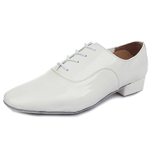 HIPPOSEUS Hombres con Estilo Punta Redonda Profesional Latino Moderno salón de Baile Zapatos de Baile de Jazz con Cordones,ESQ703,Blanco Color,EU 43