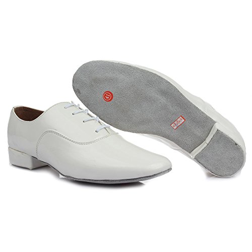 HIPPOSEUS Hombres con Estilo Punta Redonda Profesional Latino Moderno salón de Baile Zapatos de Baile de Jazz con Cordones,ESQ703,Blanco Color,EU 43